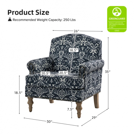 mooresville 30" w armchair with solid wood legs and camelback