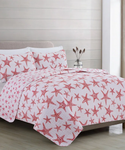 nautical blue starfish reversible quilt set with shams
