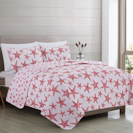 nautical blue starfish reversible quilt set with shams