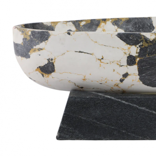 18" calhoun bowl with marble base, black/white