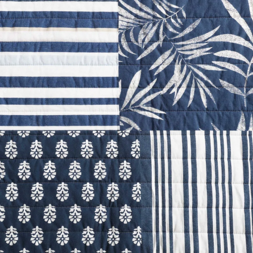 coastline avalon patchwork cotton reversible navy quilt set