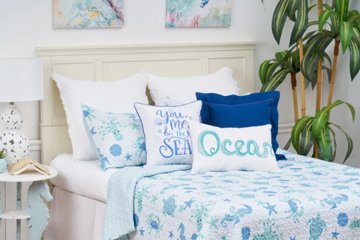 outlook beach coastal beach reversible quilt set