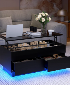 chappa lift top coffee table with multifunctional rgb led lights, hidden compartment and drawers