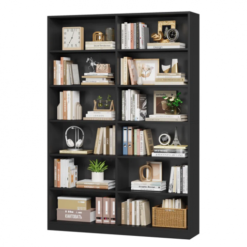 geng 74.3"h x 47.2"w wood double 6 tier standard bookcase