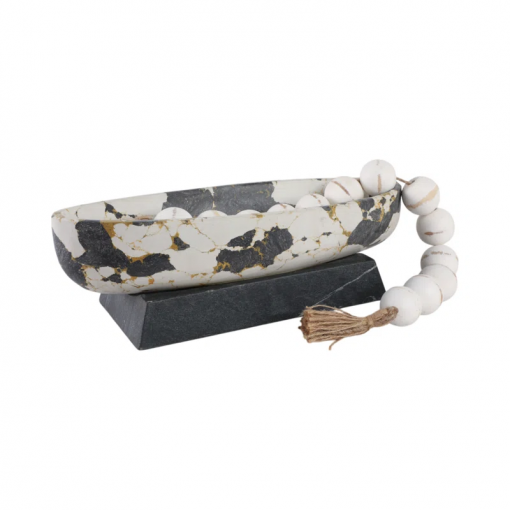 18" calhoun bowl with marble base, black/white