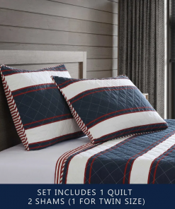 prospect harbor wesley blue cotton reversible quilt set