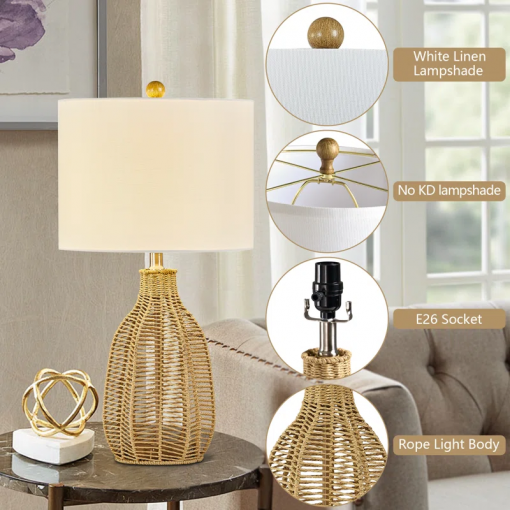 25'' country rope braided original color table lamp for living room/bedroom