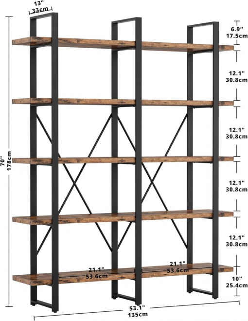 wynot 70 h x 53.1 w bookcase double wide 5 tiers