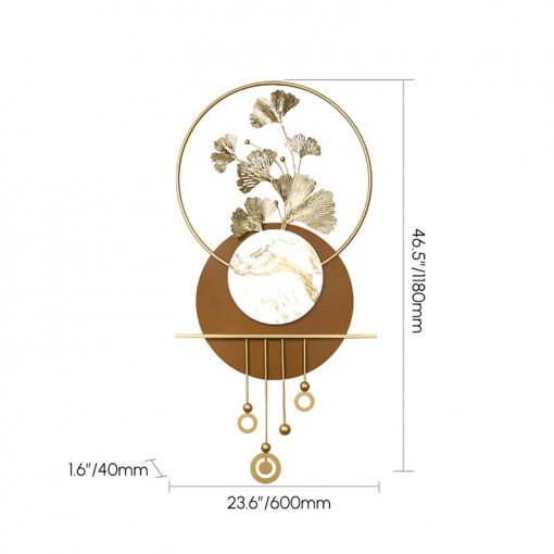 46.5" modern 3d metal ginkgo leaf geometric wall art with marble accent