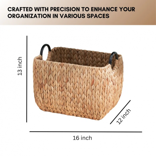 ludmilla rectangular multi purpose water hyacinth baskets with handles 16" x 12" x 13"