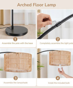 76'' rattan arched dimmable floor lamp with remote control and bulb included