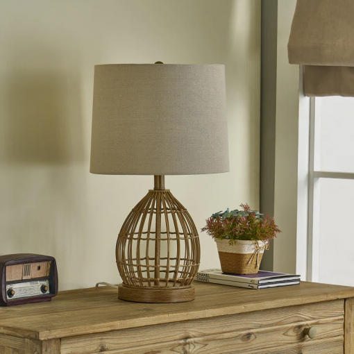 22" traditional rattan table lamp with usb for living room/bedroom