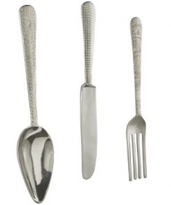 aluminum metal knife, spoon and fork utensils gold wall decor set