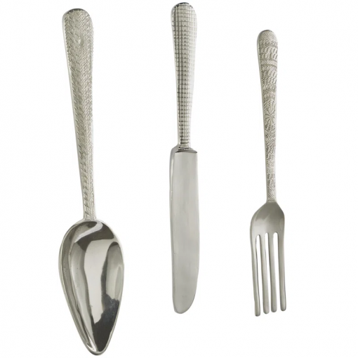 aluminum metal knife, spoon and fork utensils gold wall decor set