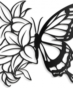 lilies butterfly black gold minimalist modern abstract wall accent sculpture hanging decoration metal wall decor