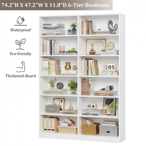 geng 74.3"h x 47.2"w wood double 6 tier standard bookcase