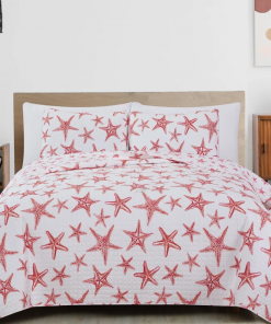 nautical blue starfish reversible quilt set with shams