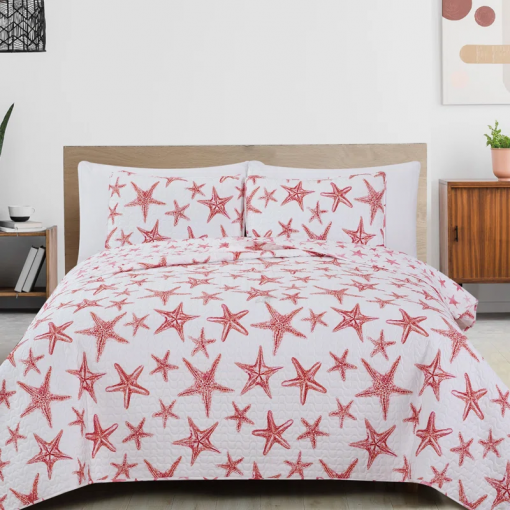 nautical blue starfish reversible quilt set with shams