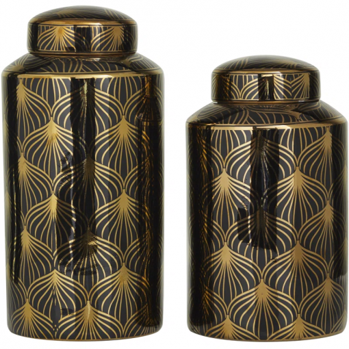 ceramic decorative jars with white floral patterns set