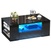 led high gloss finish coffee table with 2 drawers open shelves storage