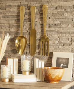 aluminum metal knife, spoon and fork utensils gold wall decor set