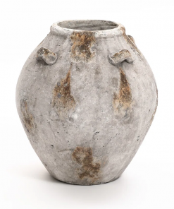 mottled brown and white terracotta 12 inch tall indoor and outdoor jug vase with handles