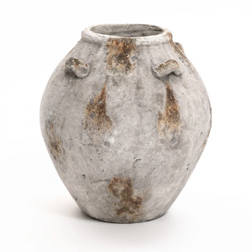mottled brown and white terracotta 12 inch tall indoor and outdoor jug vase with handles
