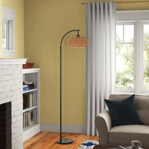 aarzo 69.6'' arched/arc rattan floor lamp with led light and remote control