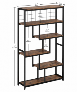 suva bookshelves and bookcases 6 shelf etagere bookcase, industrial open display shelves geometric bookcase with sturdy metal frame