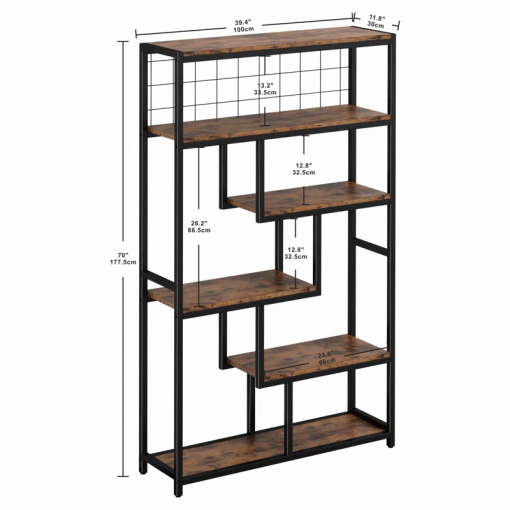 suva bookshelves and bookcases 6 shelf etagere bookcase, industrial open display shelves geometric bookcase with sturdy metal frame