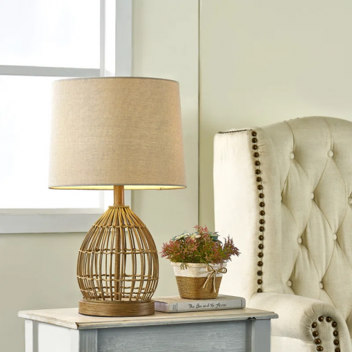 22" traditional rattan table lamp with usb for living room/bedroom