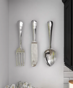 3 pieces aluminum knife, spoon and fork utensils wall decor