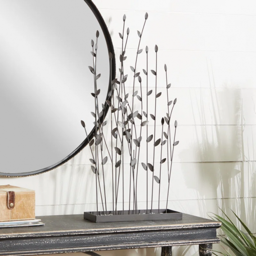 phillipston metal floral decorative black sculpture with loose stones
