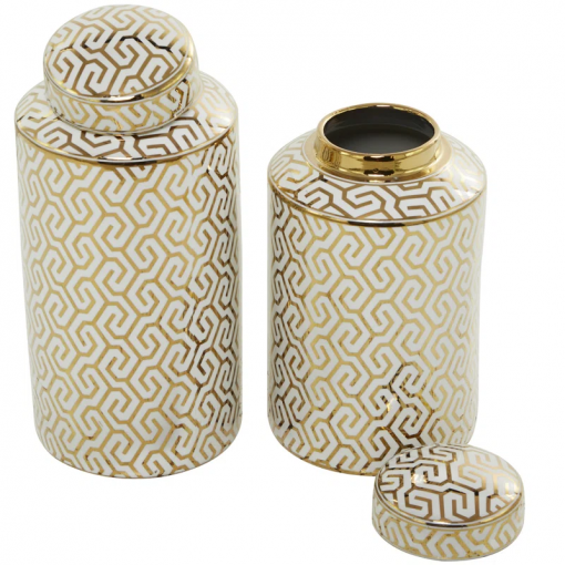 ceramic decorative jars with white floral patterns set