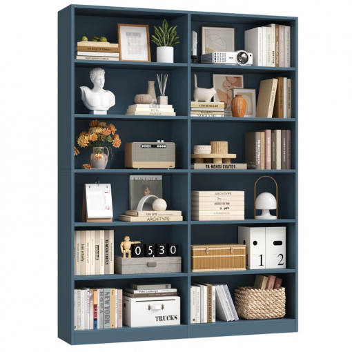 geng 74.3"h x 47.2"w wood double 6 tier standard bookcase