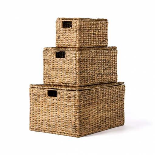 traditional assorted hand woven hyacinth/iron baskets (set of 10)