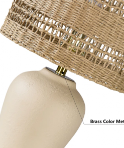 boho style ceramic rattan table lamp for living room/bedroom/entryway console/decorative supplements with rattan accent