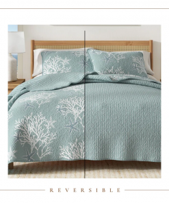 coral / starfish reversible coastal quilt set with shams