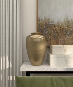 aluminum metal brushed decorative gold vase with hammered top