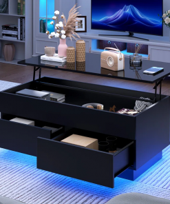 chappa lift top coffee table with multifunctional rgb led lights, hidden compartment and drawers