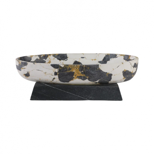 18" calhoun bowl with marble base, black/white