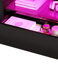 led high gloss finish coffee table with 2 drawers open shelves storage