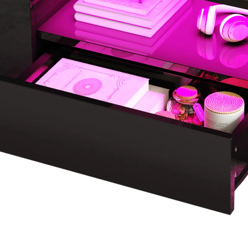 led high gloss finish coffee table with 2 drawers open shelves storage