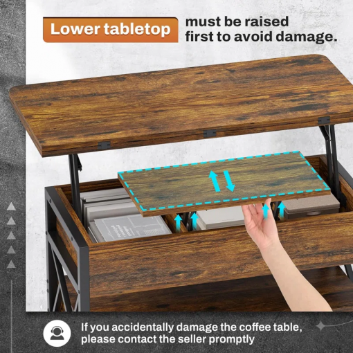 themistocles lift top wheel coffee table with drawers rgb led lights hidden compartment