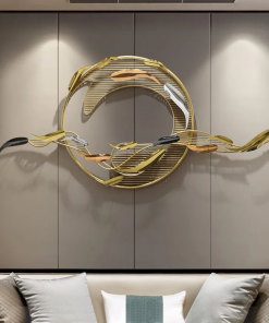 58.3"w modern surge fishes metal wall decor with unique shape in gold for living room