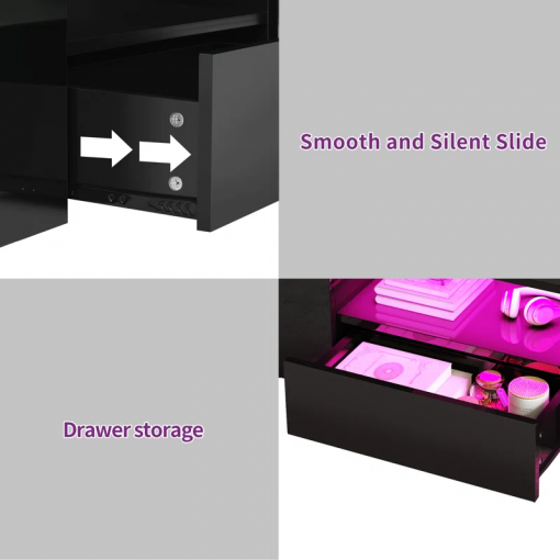 led high gloss finish coffee table with 2 drawers open shelves storage
