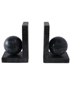 modern bookends in marble with 3" orb detail – decorative book ends for stylish home decor – office display accent for organizing books, bookshelf decor, and shelf decor – 6"