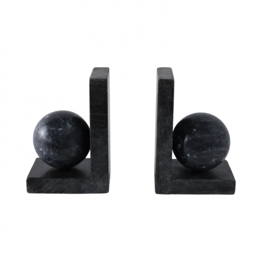 modern bookends in marble with 3" orb detail – decorative book ends for stylish home decor – office display accent for organizing books, bookshelf decor, and shelf decor – 6"