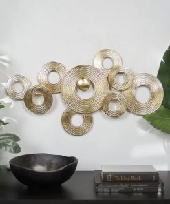 metal stacked circle ring abstract gold wall decor with groove texture