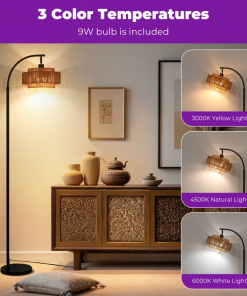 aarzo 69.6'' arched/arc rattan floor lamp with led light and remote control